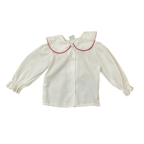 Royal Heir Vintage White Blouse Top Girls Size 4T Peter Pan Collar Red Trim USA - Picture 1 of 8